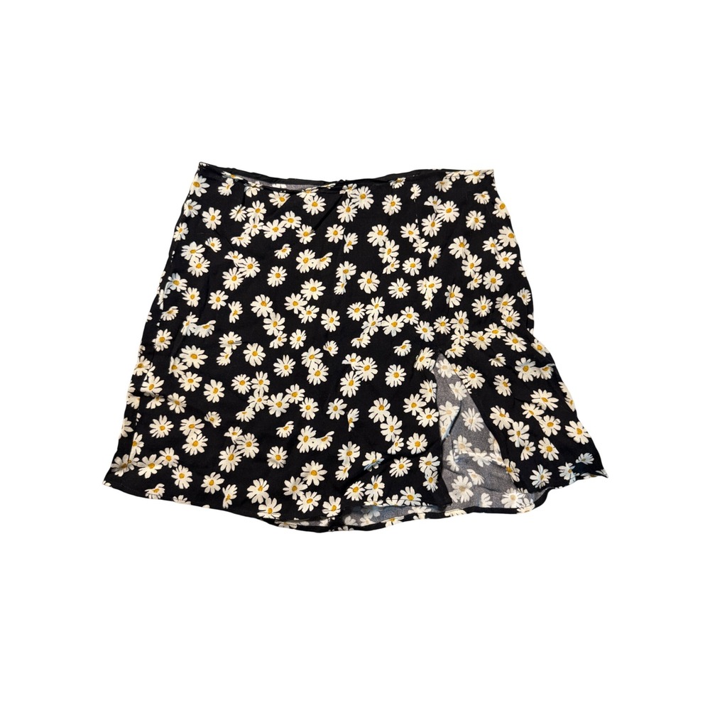 Reformation Size 6 Black Margot Daisy Floral Mini Skirt Lightweight Side Split